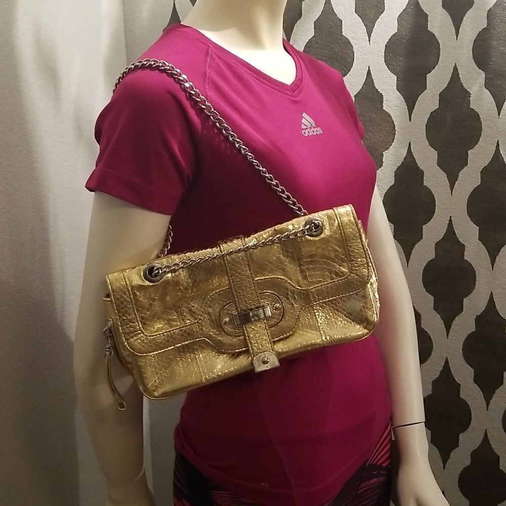 Rafe New York gold embossed faux snake skin chain bag
